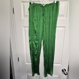H&M Green Crinkle Wide-Leg Pants